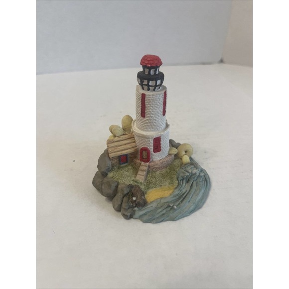 Lighthouse On The Shore With Seashells Waves Crashing Figurine 3” Ceramic - Picture 3 of 6